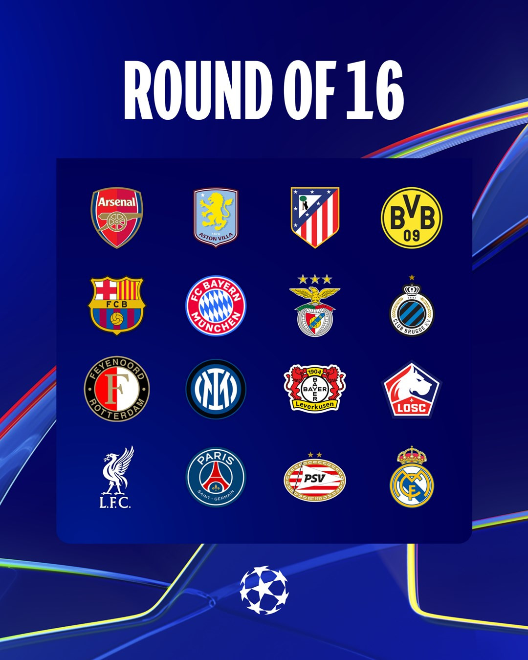 16 đội góp mặt ở vòng 1/8 Champions League