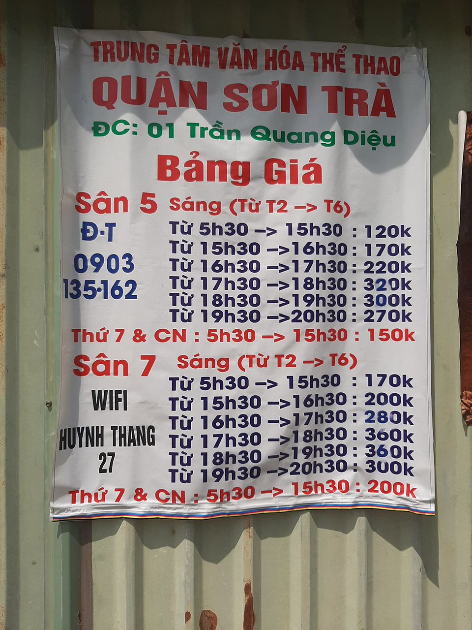 Giá tiền các khung giờ đá 